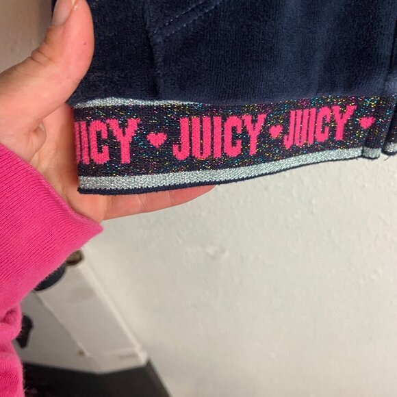 Juicy Couture Kids Size 4T Velour Full Zip Hoodie Sweatshirt Navy Blue Glitter - Picture 6 of 6